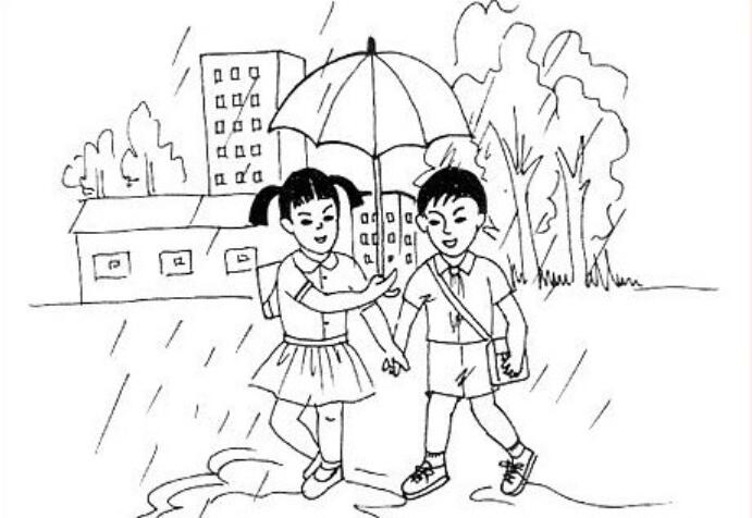 三人合伞回家看图写话200字