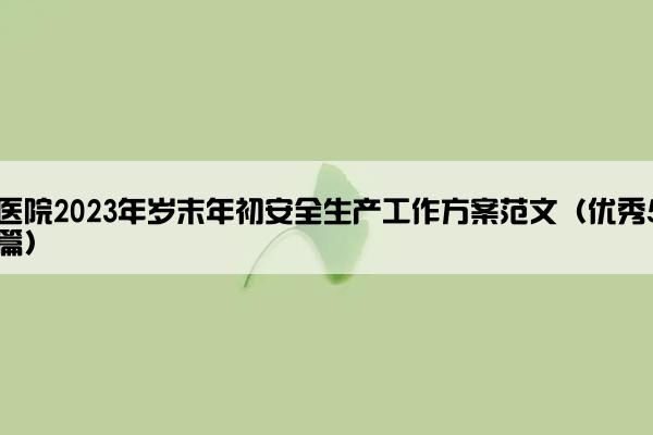 医院2023年岁末年初安全生产工作方案范文（优秀5篇）