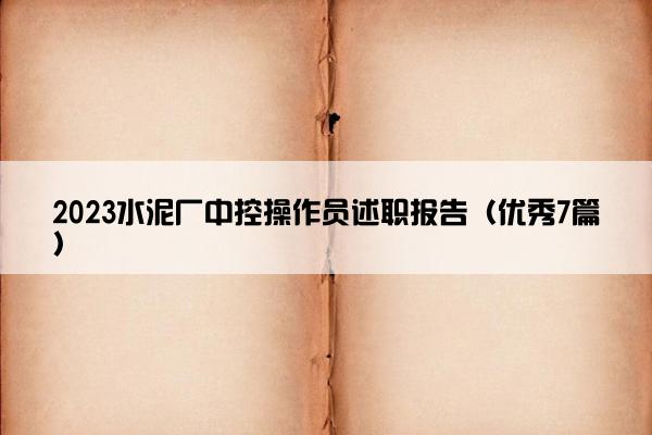 2023水泥厂中控操作员述职报告（优秀7篇）