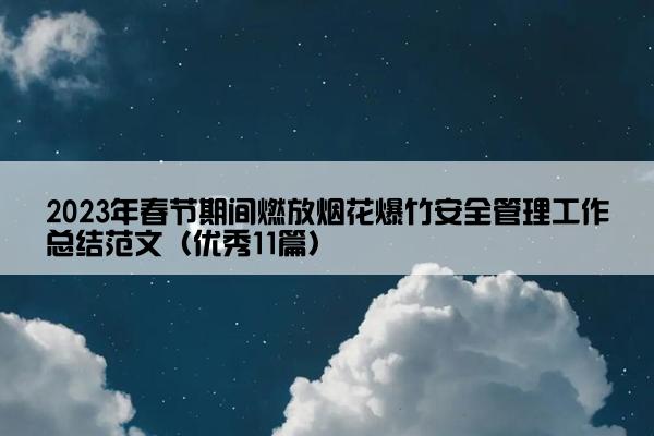 2023年春节期间燃放烟花爆竹安全管理工作总结范文(优秀11篇) 2023年春节期间燃放烟花爆竹安全管理工作总结范文(优秀11篇)