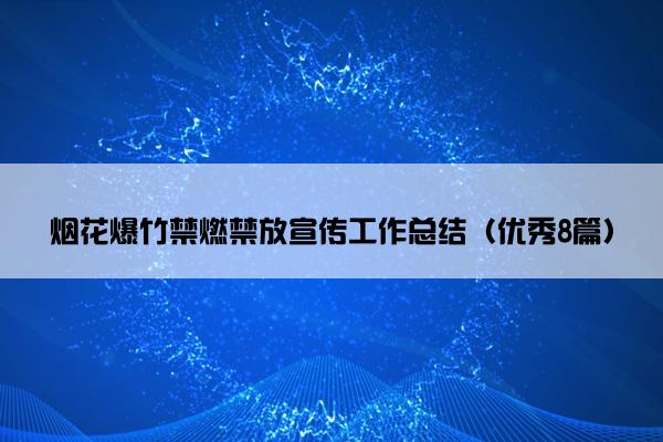 烟花爆竹禁燃禁放宣传工作总结（优秀8篇）