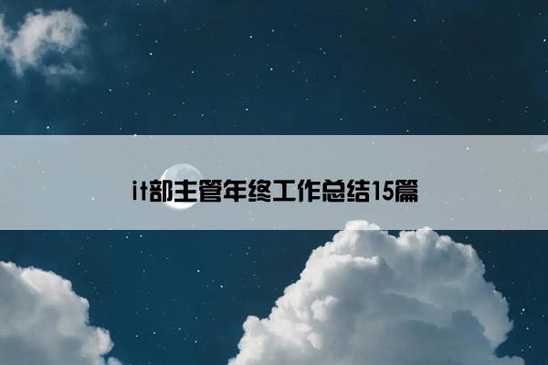 it部主管年终工作总结15篇 it部主管年终工作总结15篇