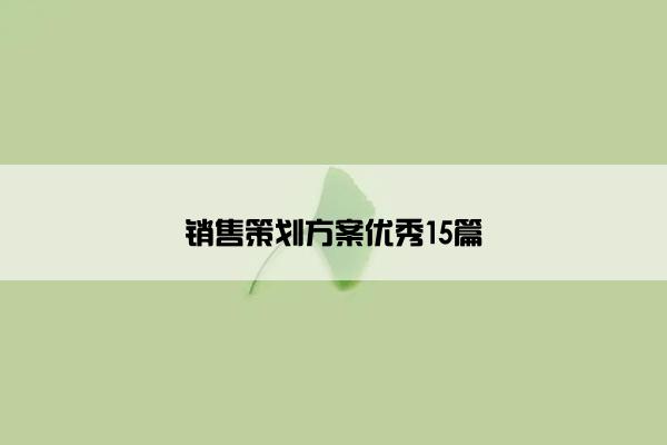 销售策划方案优秀15篇