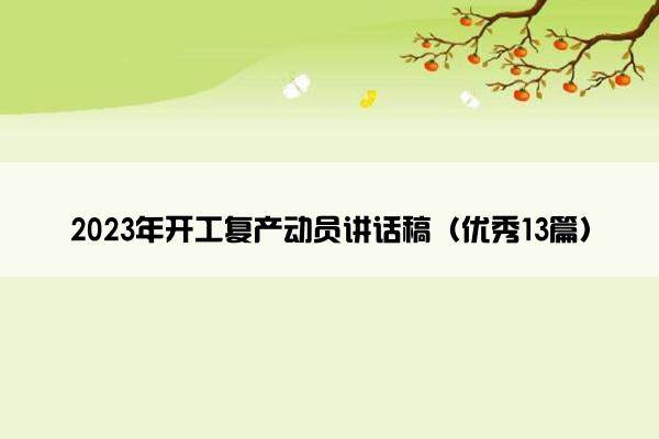 2023年开工复产动员讲话稿（优秀13篇）