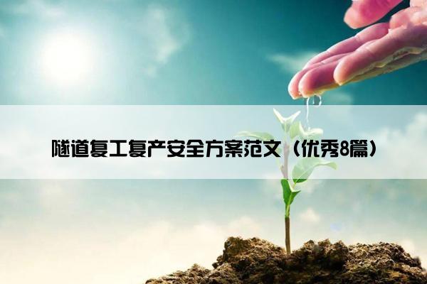 隧道复工复产安全方案范文（优秀8篇）